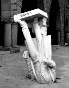 The Agassiz statue, Stanford University, California toppled by San Francisco earthquake, April 1906